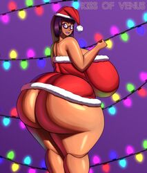 1girls ass breasts christmas female female_only hyper_ass hyper_breasts kissofvenus looking_at_viewer looking_back solo thick_thighs venus_amor wide_hips