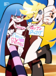 angel blue_eye hitchhiking nude nude_female outdoors outside panty_&_stocking_with_garterbelt panty_anarchy screencap sign signs stitched stocking_anarchy tagme tagme_(artist) yellow_hair