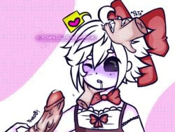 1boy ambiguous_gender chara drool drooling hair_ribbon heart maid_outfit penis purple_eyes undertale undertale_au underverse white_hair white_skin xchara xtale