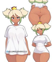 ass ass baggy_clothing big_thighs brawl_stars crown dark-skinned_female exposed_vagina hourglass_figure looking_at_viewer lumilover222 mandy_(brawl_stars) oversized_clothes pulling_clothing tan-skinned_female tan_skin thunder_thighs vagina viewed_from_behind viewed_from_below white_shirt