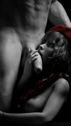 1boy 1girls 3d 3d_(artwork) 3d_render artist_name beret black_white blue_eyes breasts celadora clair_obscur:_expedition_33 fellatio hat hetero large_penis licking licking_penis open_mouth oral red_beret sophie_(clair_obscur:_expedition_33)
