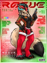 2023 absurd_res anthro arcanine areola arm_tuft bedroom_eyes black_body black_fur black_hair blue_eyes breasts bulge christmas claws clothed clothing cover elbow_tuft english_text fangs fluffy fluffy_tail fur generation_1_pokemon glistening glistening_clothing glistening_nipples gun gynomorph hair hand_on_hip hi_res holding_gun holding_object holding_ranged_weapon holding_weapon holidays horn intersex kowu_kathell leg_tuft legwear long_tail looking_at_viewer magazine_cover markings narrowed_eyes navel neck_tuft nintendo nipples orange_areola orange_nipples orange_pawpads pawpads pokemon pokemon_(species) ranged_weapon red_body red_fur seductive small_waist solo stockings stripes tail teeth tekkymunster text thigh_highs thigh_tuft thong toe_claws tongue tongue_out topless trigger_discipline tuft underwear weapon white_hair