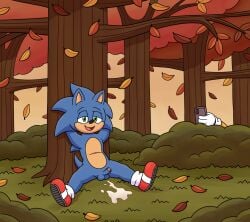 after_masturbation anthro balls being_watched blue_body blue_fur bodily_fluids cellphone clothing cum cum_on_ground danel electronics erection eulipotyphlan footwear foreskin forest forest_background fur genital_fluids genitals gloves grass green_eyes half-closed_eyes handwear hedgehog hi_res looking_at_another male mammal masturbation narrowed_eyes nature nature_background open_mouth outside outside_masturbation penis phone plant recording recording_video sega shoes small_penis smartphone solo solo_focus sonic_the_hedgehog sonic_the_hedgehog_(series) spread_legs spreading tree