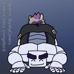 2025 anthro ass ass_eating chubby collaboration cringebird daryl_(cringebird) duskycovers earring eating_ass furry hand_on_ass male nonbinary nude overweight piercing raccoon robot sex tagme yan_(duskycovers)