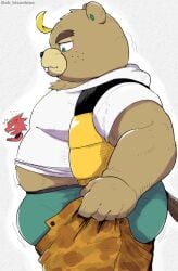 animal_crossing anthro anthro_male anthro_only ass beaver blue_eyes blue_eyes_male blue_inner_ear blush brown_body brown_fur buckteeth bulge bulge_through_clothing bulge_under_clothes c.j._(animal_crossing) camo camo_pants chubby chubby_anthro chubby_male digital_media_(artwork) duo eyebrows flick_(animal_crossing) flustered flying_sweatdrops freckles fur hair hair_tuft hisashino hood horns jpeg lidded_eyes lizard male male_only nintendo no-human no_human no_humans no_penetration no_sex no_visible_genitalia nose_horn only_male overweight overweight_male rodent shirt side_view sideview simple_background solo_focus standing standing_up t-shirt thick_eyebrows tight_clothing tight_pants tight_pants_(meme) underwear vest white_background white_shirt white_t-shirt yellow_hair yellow_horns