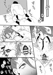ahegao bedroom bedroom_eyes black_and_white blushing earrings elite_four intercourse larry_(pokemon) offscreen_character offscreen_male pokemon pokemon_sv rika_(pokemon) sex small_breasts tagme_(artist)