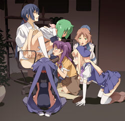 1boy alto_saotome blue_hair brown_hair catherine_glass censored clothed_sex clothing cum cum_in_pussy cum_inside ejaculation female flat_chest glasses green_eyes green_hair harem klan_klein macross macross_frontier male matsuura_nanase mosaic_censoring multiple_girls neemui nipple nipples panties pointy_ears purple_hair pussy ranka_lee rape sex sheryl_nome skirt stockings thighhighs tied_hair twintails underwear vaginal_penetration