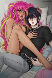 clothed_male_nude_female emo emo_boy female male naked_female pink_hair