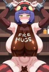 1girls ai_generated big_breasts breasts chained chained_arms chains chocolate chocolate_on_body chocolate_on_breasts civitai collarbone female free_hugs huge_breasts incoming_hug light-skinned_female light_skin long_hair purple_eyes purple_hair restrained restrained_arms retrained_arms solo very_long_hair yu-gi-oh!
