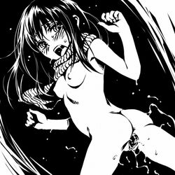 black_and_white high_contrast monochrome mosha naked_scarf nude nurarihyon_no_mago pussy ringed_eyes scarf small_breasts uncensored yuki_onna yuki_onna_(nurarihyon_no_mago)