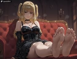 1girl 1girls absurd_res absurd_resolution absurdres ai_generated amane_misa barefoot big_ass big_boobs big_breasts big_butt big_thighs blonde_female blonde_hair brown_eyes death_note feet feet_fetish feet_focus feet_together feet_up female female_focus foot_fetish foot_play foot_worship goth goth_girl gothic gothic_girl gothic_lolita hair high_resolution highres huge_ass lyuraiart misa_amane sexy_body sexy_pose soles soles_female soles_fetish soles_focus sweat sweating sweaty sweaty_body teasing thick_thighs thighs