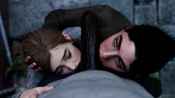 1boy 1boy2girls 2girls 3d balls balls_sucking ballsack big_penis blowjob blowjob_face brown_hair closed_eyes clothed clothed_female clothing dark-skinned_male dark_hair dark_skin dina_(the_last_of_us) ellie_(the_last_of_us) female grabbing group group_sex jeans large_penis light-skinned_female light_skin lips lips_on_penis male_pov mouth on_knees oral oral_sex outdoors outside penis pleasure_face pov pov_male sucking sucking_balls taikakettu the_last_of_us the_last_of_us_2 twitter_link veiny_penis