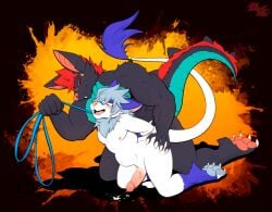 ambiguous_species anal anal_sex anthro anthro_on_anthro anthro_penetrated anthro_penetrating anthro_penetrating_anthro balls bat blue_body blue_fur blue_hair blue_pawpads blue_skin closed_eyes dragon dustythebat erection fangs fur genitals hair humanoid_genitalia humanoid_penis hybrid leash leash_pull looking_pleasured male male/male male_penetrated male_penetrating male_penetrating_male mammal muscle_tone muscular muscular_anthro muscular_male mythological_creature mythological_scalie mythology neck_tuft pawpads paws pecs penetration penile penile_penetration penis penis_in_ass pink_pawpads red_hair scalie scuted_tail sex stomach_bulge tail tail_tuft teeth tuft vein veiny_penis white_body white_fur