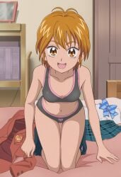 1girls 2020s 2025 adolescent ai_generated all_fours bed bedroom bowtie bra breasts clothes_removed female futari_wa_precure grey_bra grey_panties indoors jacket looking_at_viewer matching_hair/eyes matching_underwear miniskirt misumi_nagisa on_bed open_mouth open_smile orange_eyes orange_hair panties precure pretty_cure red_jacket school_uniform schoolgirl short_hair small_breasts smile smiling_at_viewer socks solo teenage_girl teenager toei_animation underwear underwear_only verone_junior_high_school_uniform young young_female