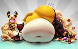 1girls 2d 2d_(artwork) 3_toes 4_fingers ampharos anthro artist_signature bbw belly belly_focus belly_overhang big_belly big_breasts black_body blonde_hair bra breasts breasts_bigger_than_head cleavage countershade_torso countershading curly_hair eyelashes eyewear fat fat_female fat_fur fatfur female female_only furry game_freak gem gem_on_forehead glasses hips hips_wider_than_shoulders horns laying_down laying_on_side looking_at_viewer master_ball midriff miluinaoxie multicolored_body navel nintendo obese obese_female on_side pinup pointing pointing_at_viewer poke_ball pokeball pokemon pokemon_(species) pork_chop ripped_clothing ripped_pants solo stomach team_rocket_uniform thick_thighs thighs tinted_eyewear touching_hair white_body yellow_body