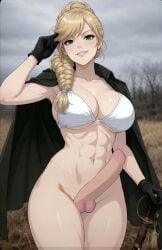 1futa 1futanari ai_generated army blonde_hair futanari girls_und_panzer green_eyes jajka_(girls_und_panzer) poland polish ponytail soldier warrior ww2