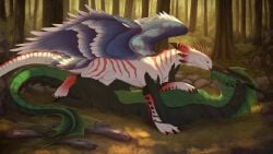 16:9 barely_visible_genitalia barely_visible_vulva bedroom_eyes claws danie_(moonski) digital_drawing_(artwork) digital_media_(artwork) dragon dreamworks duo european_mythology feathered_wings feathers feet female female/female feral feral_on_feral forest fury_(httyd) genitals hi_res how_to_train_your_dragon kissing lidded_eyes light_fury looking_at_another lying mythological_creature mythological_scalie mythology narrowed_eyes on_back outside paws plant quadruped scales scalie seductive stripes tail toe_claws tree veoros vulva western_dragon widescreen wings