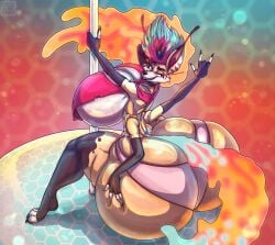 1girls 4_arms 4_fingers animal_ears anthro anthro_female arthropod artist_signature ass ass_bigger_than_breasts ass_bigger_than_head ass_bigger_than_torso ass_focus bee big_ass big_breasts big_butt big_thighs black_body black_claws black_fur blurry_background breasts butt_focus canid canid_demon canine canis claws clothed clothing cutout dancer demon female female_anthro finger_claws fingers fox grabbing grabbing_ass grabbing_own_ass hellhound helluva_boss huge_ass huge_breasts huge_butt huge_thighs humanoid hybrid hymenopteran hyper hyper_ass hyper_breasts hyper_butt hyper_thighs insects makeup mammal massive_ass massive_breasts massive_butt massive_thighs mittens multicolored_body multicolored_hair mythological_canine mythological_creature mythology panties pole pole_dancer pole_dancing queen_bee-lzebub_(helluva_boss) red_eyes shiny shiny_hair shiny_tail shirt simple_background solo solo_anthro solo_female stripper stripper_pole tail thick_ass thick_thighs thighhighs thighs toe_claws toes underboob white_body white_fur xtrent968 yellow_body yellow_fur