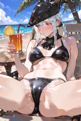 1female 1girls 2025 ai_assisted ai_generated anime_style background beach beach_background beach_chair big_breasts bikini bikini_top black_bikini black_panties bloodborne blush blush_lines blushing_at_viewer blushing_female breasts collar drunk female female_focus fromsoftware green_eyes lady_maria_of_the_astral_clocktower looking_down markings nipples ponytail pose posing posing_for_the_viewer pussy pussy_peek shy sitting sitting_on_chair tagme tricorne uncensored video_game video_game_character video_game_franchise video_games white_hair