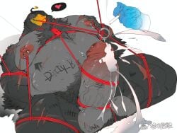 angry_birds anthro avian ball_rope balls belly big_treeeee bird bodily_fluids body_hair body_writing bomb_(angry_birds) bondage bondage bound cigarette cock_and_ball_torture cum cum_drip disembodied_hand dripping erection eye_patch eyewear foreskin genital_fluids genital_rope genital_torture genitals hairy_balls hands_tied_behind_back heart_symbol hi_res holding_cigarette holding_object kneeling male musclegut muscular nipple_piercing nipple_ring nipples penetration penis penis_bondage piercing pubes restraints retracted_foreskin ring_piercing rope rope_bondage rope_harness rope_in_mouth rovio_entertainment scalding scar sega solo sounding_rod submissive tally_marks torture urethral urethral_penetration vein veiny_penis watermark