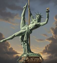 ai ai_art ai_assisted ai_generated armpits art boobs breasts broken_chain chains cropped feet female female_focus female_only french french_female green_skin lady_liberty legs nipples nude painting painting_(artwork) patriotic patriotism pedestal pole pole_dancing robe rule34 rule_34 statue statue_of_liberty strip stripped stripping symbol symbolic symbolism tagme tall tall_female tall_girl tits topless torch united_states_of_america usa