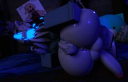 absurd_res anthro ass balls big_balls big_butt big_penis canid canine fox furkobayashi genitals hi_res huge_balls huge_butt huge_cock kioto_kobayashi machine male mammal penis protogen roblox robloxian solo