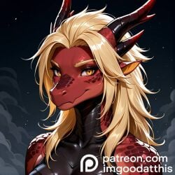 ai_generated blonde_female blonde_hair blonde_hair dragon dragon_girl female female furry furry_female furry_only girly patreon red_body red_scales scales scalie