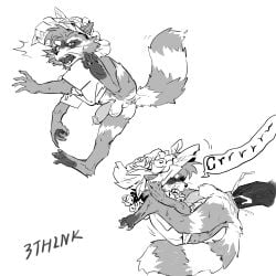 3think anal anthro anus balls bodily_fluids bottomless bottomless_anthro bottomless_male claws closed_eyes clothed clothing cum cum_in_ass cum_inside duo finger_claws genital_fluids genitals guardians_of_the_galaxy hat headgear headwear hi_res humanoid_genitalia kemono lying male male/male male_penetrated male_penetrating male_penetrating_male mammal marvel on_back orgasm orgasm_face pawpads paws penetration penis precum procyonid raccoon rocket_raccoon sex signature size_difference solo_focus sweat sweatdrop toe_claws