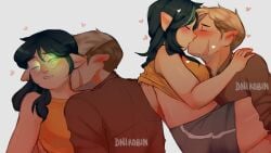 1boy 1boy1girl 1girl 1girls brush canon_couple dnirobin female golden_eyes golden_hair green_eyes green_hair heart hearts hunter_(the_owl_house) kiss kiss_on_lips kissing love male sex smile soft the_owl_house unclothing undressing willow_park