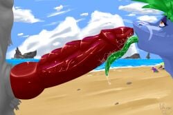absurd_res anthro ass background_character beach beach_chair beach_towel beach_umbrella bedroom_eyes biceps big_butt big_penis bodily_fluids canid canine cloud dragon female fish genitals glistening glistening_genitalia glistening_penis green_hair green_tongue group hair hi_res knot knotted_penis licking long_tongue lying male male/female mammal marine mythological_creature mythological_scalie mythology narrowed_eyes on_front oral orange_eyes parasol penile penis penis_lick reptile ribbed_penis rock saliva scalie sea seductive sex shark signature snake thick_thighs tongue towel vein water wreckerqd