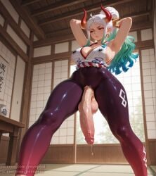 1futa abs ai_generated armpits artist_name big_penis clothed clothing cock_keyhole_clothing colored curvy digital_media_(artwork) erect_penis erection from_below front_view futa_only futanari gym huge_cock intersex legs_together long_hair muscles muscular muscular_arms muscular_futa one_piece penis psyopsai solo solo_focus stretching sweaty thighs tight_clothing tight_fit uncensored watermark white_hair yamato_(one_piece) yoga_pants