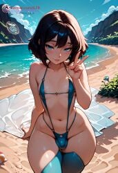 1boy ai_generated balls beach beach_towel bikini bikini_bottom bikini_only bikini_top blue_eyes brown_hair evil evil_eyes evil_grin evil_smile femboy flat_chest grin grinning_at_viewer high_resolution ilfb looking_at_viewer medium_hair more_at_source original original_character otoko_no_ko pantyhose peace peace_sign peace_symbol solo solo_focus standing testicles thigh_highs thighhighs thighs trap yaoi