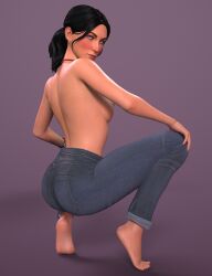 1girls 3d barefoot black_hair breasts daz_studio feet female female_only jeans life_is_strange life_is_strange:_reunion looking_back pinup ponytail safi_llewellyn-fayyad small_breasts squatting stormlux18 topless topless_female topless_jeans