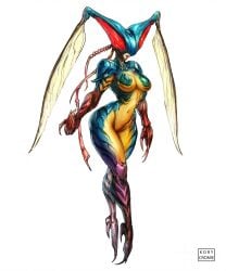 arthropod_humanoid ass breasts bug bug_features bug_girl child_bearing_hips humanoid hydrasect kamen_rider kamen_rider_j kory_cromie masked_rider_(series) multicolored_body saban_entertainment simple_background thick_ass toei_company wasp_humanoid wasp_waist watermark wings wings_on_head zu_(kamen_rider_j)