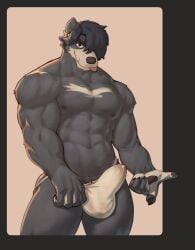 abs absurd_res anthro areola ball_bulge bear biped black_hair bulge claws clothed clothing colored detailed_bulge erection finger_claws fingers front_view genital_outline hair hair_over_eye hi_res humanoid_hands jockstrap jockstrap_only jrjresq looking_at_viewer male mammal muscular muscular_anthro muscular_arms muscular_male navel nipples pawpads pecs penis_outline portrait seductive simple_background solo three-quarter_portrait tongue tongue_out topless topless_anthro topless_male underwear underwear_only