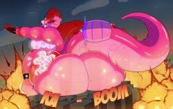 1girls 2025 2d anthro ass ass_attack ass_shake back_view bbw big_ass big_breasts big_female blastapopoulos blimp bloons_tower_defense breasts btd6 bubble_butt choker crushing curvy curvy_female curvy_figure destruction destruction_of_property dumptruck_ass explosion female gloves hyper hyper_female jet kaboom large_ass large_thighs looking_at_viewer massive_ass mrmadmoai_(artist) onomatopoeia pink_body solo tail thick_thighs voluptuous voluptuous_female