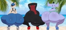 1boy 2024 2girls animated animated_image anthro arms_behind_head ass ass_chart ass_focus asstronsfw back back_towards_viewer back_view backboob background backview bismuth_(gardesnorela) black_skin blue_body blue_sky blush boardwalk breasts cinderace cloud clouds commission commissioner_upload cyntheia_(ectoperier) day embarrassed exhibitionism fecharis female femboy floating_head furry gardesnorela ghost high_heels hips horn horns huge_ass huge_thighs large_ass large_breasts lewdlunacy_ longer_than_10_seconds male milf multiple_girls ocean original_character outside palm_tree pokemon pokemon_ss public rabbit rabbit_ears robe robe_only sea shaking shaking_ass shaking_butt shiny_pokemon shorter_than_30_seconds smile smiling smug smug_face sound space_funeral space_funeral:_toothisle_vacation squatting tagme thick_ass thick_hips thick_legs thick_thighs trio twerk twerking twerking_at_viewer twerkoff two_tone_body video white_body ych