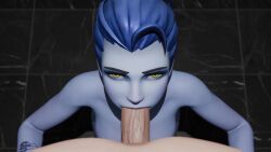 1boy 1girls 3d amelie_lacroix blowjob blue_hair blue_skin fellatio looking_at_viewer looking_up looking_up_at_viewer loop overwatch overwatch_2 pov pov_eye_contact tagme video widowmaker yellow_eyes