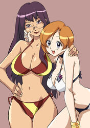 2girls blush breasts cleavage cowboy_shot curvaceous duo female glasses human large_breasts light-skinned_female light_skin long_hair looking_at_viewer ojamajo_doremi orange_hair purple_hair school_nurse seki-sensei short_hair tagme teacher thick_thighs volvox wide_hips yuki-sensei