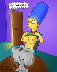 breasts clothes color female female_only human indoors laise marge_simpson nipples sitting solo tagme the_simpsons