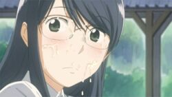 1girls animated aoi_hana cum cum_on_face cum_on_glasses facial female fumi_manjoume glasses long_hair solo