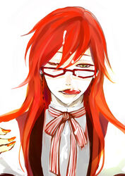 1boy cum_on_face glasses green_eyes grell_sutcliff kuroshitsuji male_only red_hair red_nails tagme tongue_out