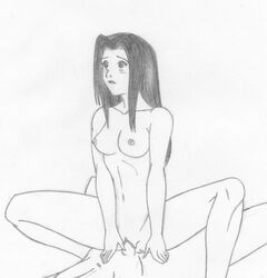 1boy 1girls black_eyes black_hair blush breasts cowgirl_position dd64 deep_penetration erect_nipples female happy_sex male milf moaning monochrome naruto naruto_(classic) riding sketch tsunami_(naruto)