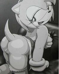 all_fours amy_rose anthro ass female female_only fur furry furry_only hedgehog kemoero monochrome short_hair solo sonic_(series) ten_nekosupi uncensored