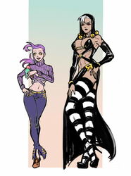 2girls abs big_breasts crop_top doppios_sweater female female_only high_heels jojo's_bizarre_adventure larger_female leather lesbian long_legs muscular muscular_female risotto_nero rule_63 smaller_female tall_female thighhighs thin_female toned toned_female vento_aureo vinegar_doppio yuri