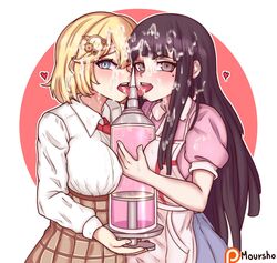 2girls black_hair blonde_hair blush crossover cum cum_on_breasts cum_on_face danganronpa danganronpa_2:_goodbye_despair female_only hololive hololive_english hololive_myth large_breasts licking long_hair mole mole_under_eye moursho paizuri straight_hair titfuck titjob tongue_out tsumiki_mikan virtual_youtuber watson_amelia yuri