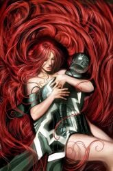 black_bolt comic_cover cover inhumans light-skinned_female light-skinned_male long_hair marvel marvel_comics medusa_(inhumans) naked naked_female red_hair stjepan_sejic straight_hair superheroine