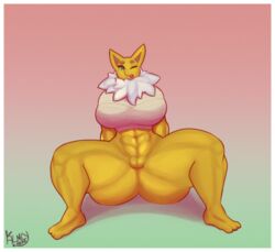 abs anthro ass big_breasts big_butt border bottomless breasts clothed clothing female female_hypno genitals huge_butt humanoid hypno kalmlyhere muscular muscular_female muscular_humanoid nintendo one_eye_closed pokemon pokemon_(species) pussy solo spread_legs spreading thick_thighs tongue tongue_out video_games white_border