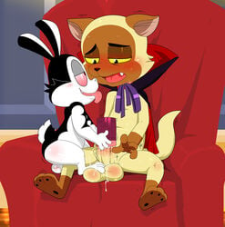 anthro armchair bunnicula bunnicula_(series) chair chester_(bunnicula) domestic_cat duo felid feline felis feral furniture handjob lagomorph leporid looking_pleasured male male/male mammal penile rabbit redemption3445 sex tagme tongue tongue_out vampire