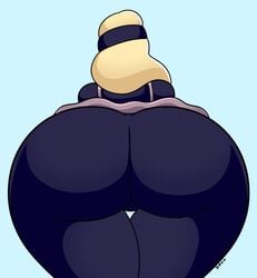 1girls ass bending_over big_ass blonde_hair blue_background clothing daisy-pink71 headband large_ass leaning long_hair mifune_chihaya persona persona_5 solo thick thick_thighs wide_hips